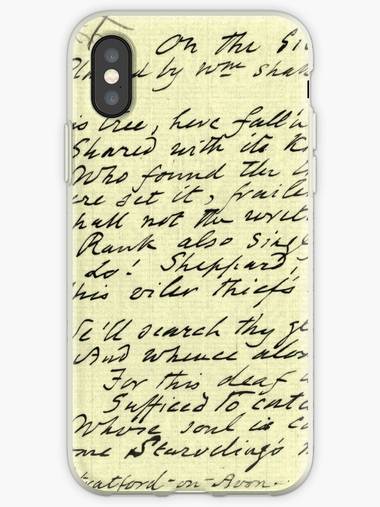 Old timey writing on a phone case.