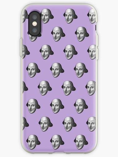 Shakespeare phone case with his head tiled on purple.