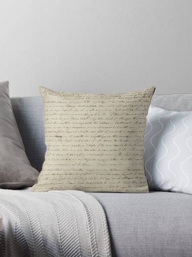Throw pillow with Jane Austen's manuscript.
